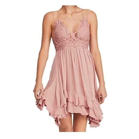 FREE PEOPLE ADELLA LACE MINI DRESS, RUFFLE STRAPPY, SUMMER, COTTAGECORE, FEMININ - Picture 2 of 7
